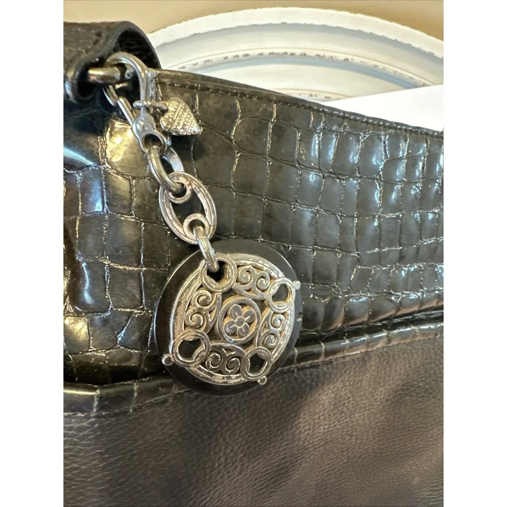 Brighton Black Pebble Leather & Patent Leather Crossbody Purse